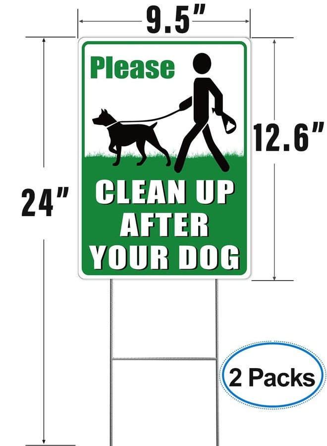 Multiwins 2-Pack Clean Up After Your Dog Signs, 12.6" x 9.5" with Metal Stake, No Dog Poop Lawn Signs with UV Protected & Waterproof, Double Sided Pick Up After Your Dog Sign for Yard - Image 2
